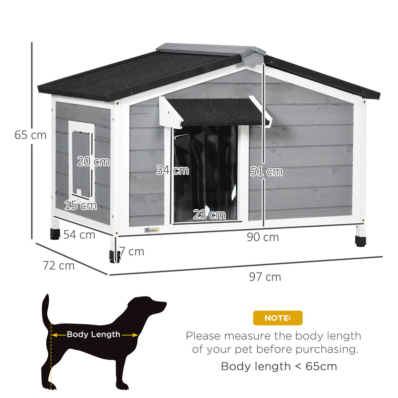 Grey Wooden Dog Kennel for Medium Dogs Weatherproof Outdoor Shelter 97L x 72W cm by PawHut