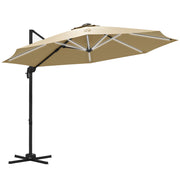 Khaki 3m Cantilever Garden Parasol With Base And Solar LED Lights For Outdoor Shade