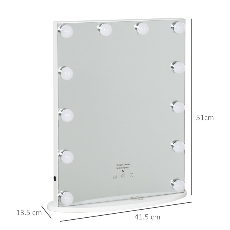 White Hollywood Makeup Mirror With 12 Dimmable LED Bulbs For Dressing Table Use