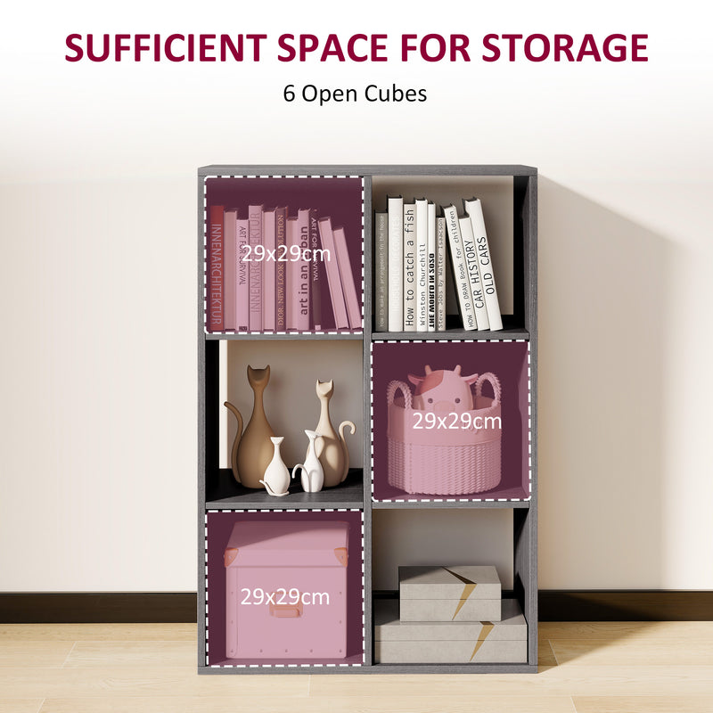 6 Cube Storage Bookshelf With Open Shelves Ideal For Home Or Office Use Grey