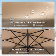 Garden Parasol with Solar LED Lights and Adjustable Shade for Outdoor Dining Khaki Outsunny