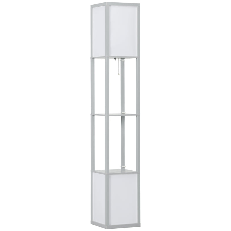 Modern Floor Lamp with Shelves and Dual Ambient Lighting for Living Room or Bedroom, Grey