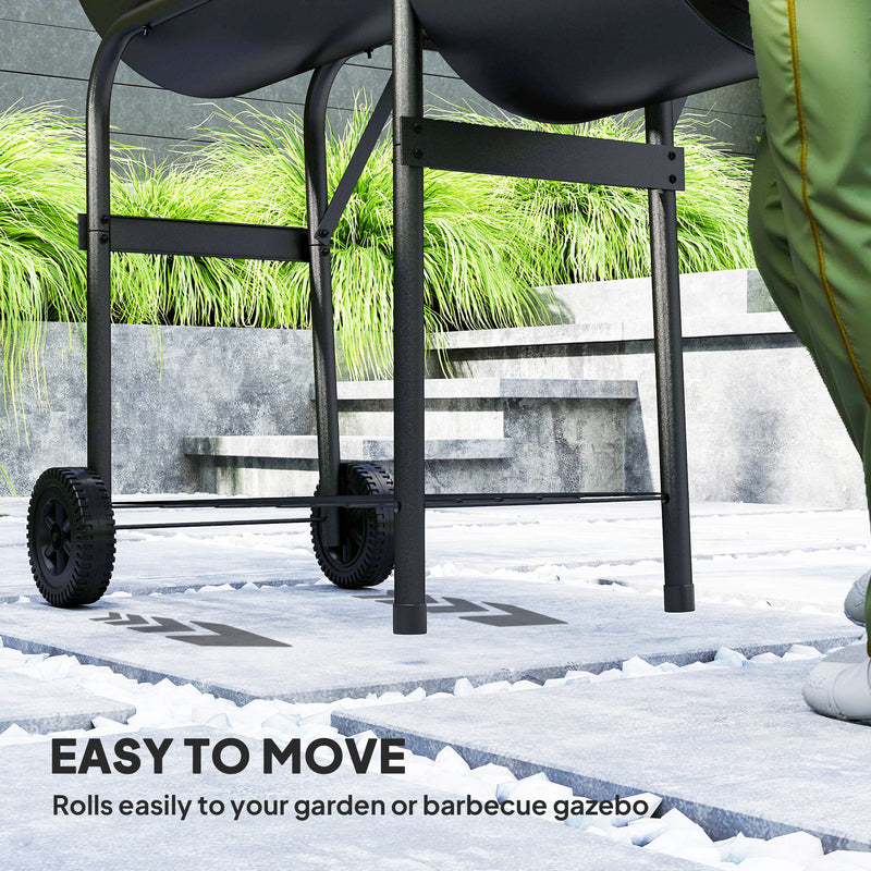 Charcoal BBQ Grill and Smoker for Garden Parties with Shelves and Wheels Black Outsunny