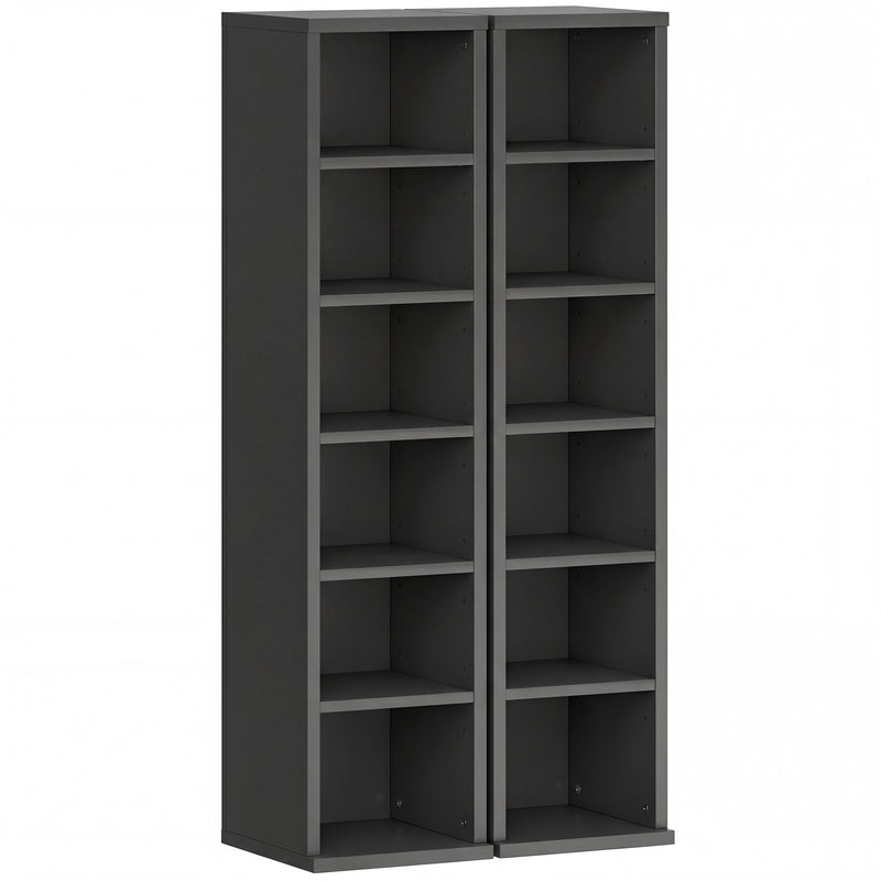 CD and Media Storage Shelves Set of 2 with Adjustable Compartments Black
