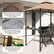 Khaki 2.5M Double Tier BBQ Gazebo Shelter with Grill Canopy for Patio or Deck by Outsunny