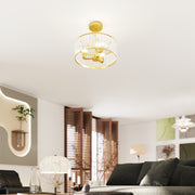 Modern Semi Flush Crystal Ceiling Light With 3 E14 Bulbs For Living Room, Gold Tone