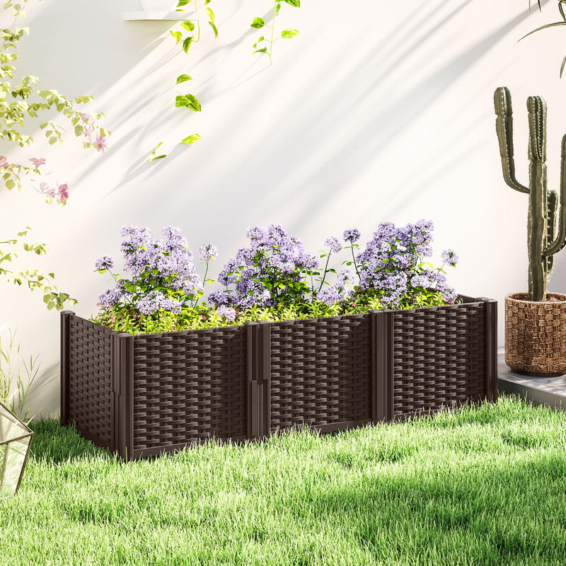 Plastic Raised Garden Bed Modular Planter Box Kit for Flowers Vegetables Herbs Brown by Outsunny