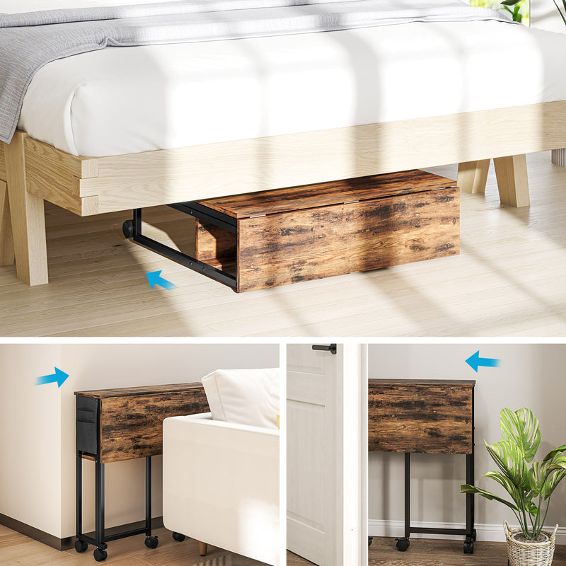Rustic Brown Drop Leaf Writing Desk 80 cm Folding Space Saving Home Office Table