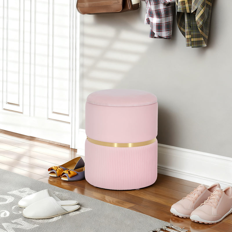 Velvet Storage Ottoman with Hidden Compartment for Bedroom or Living Room Pink AOSOM