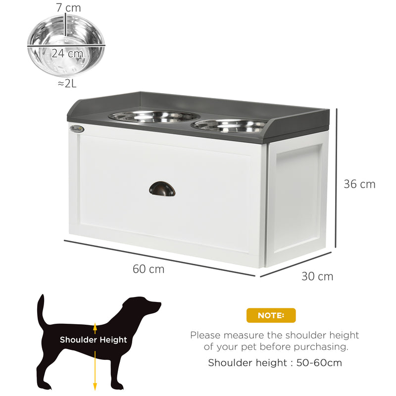 Stainless Steel Raised Dog Bowls With Storage Drawer For Large Pets, White
