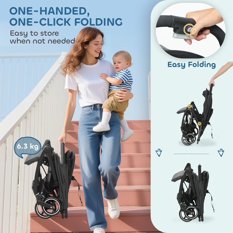 Lightweight Travel Pushchair With Reclining Seat And Storage Basket For Toddlers Dark Grey AOSOM