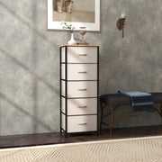 Cream White Fabric Chest of Drawers with 5 Storage Drawers and Wooden Top by HOMCOM
