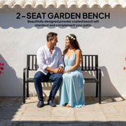 2 Seater Metal Garden Bench With Slatted Seat For Outdoor Relaxing, Black AOSOM