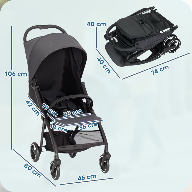 Lightweight Travel Pushchair With Reclining Seat And Storage Basket For Toddlers Dark Grey AOSOM