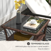 Brown Rattan Two Tier Square Coffee Table With Storage Shelf For Garden Patio Use