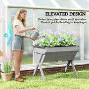 Wooden Raised Garden Planter Box With Legs And Liner For Outdoor Growing Light Grey AOSOM