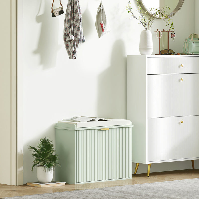 Green Upholstered Shoe Storage Bench with Padded Seat for Hallway or Bedroom