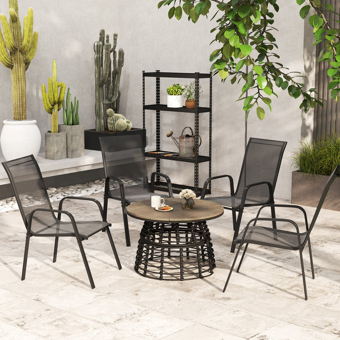 Set of Four Black Stackable Mesh Garden Chairs Lightweight and Durable by Outsunny