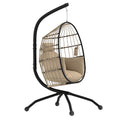 Khaki Hanging Egg Chair with Stand and Thick Cushion for Garden and Indoor Use by Outsunny