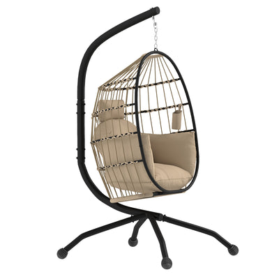 Khaki Hanging Egg Chair with Stand and Thick Cushion for Garden and Indoor Use by Outsunny