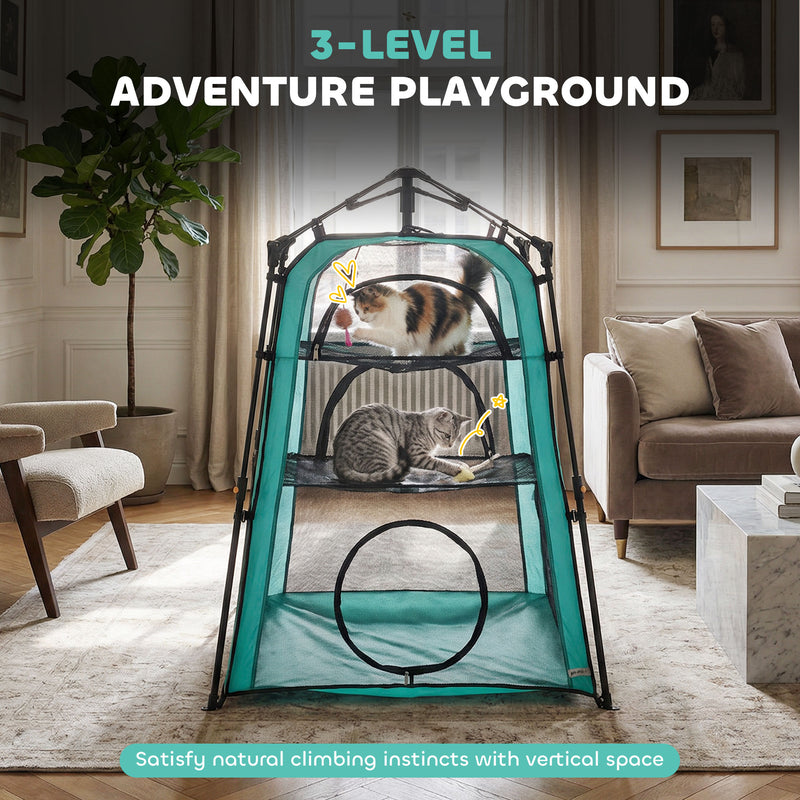 Cat Tent Three Level Outdoor Playhouse for Safe Garden or Balcony Exploration Black AOSOM