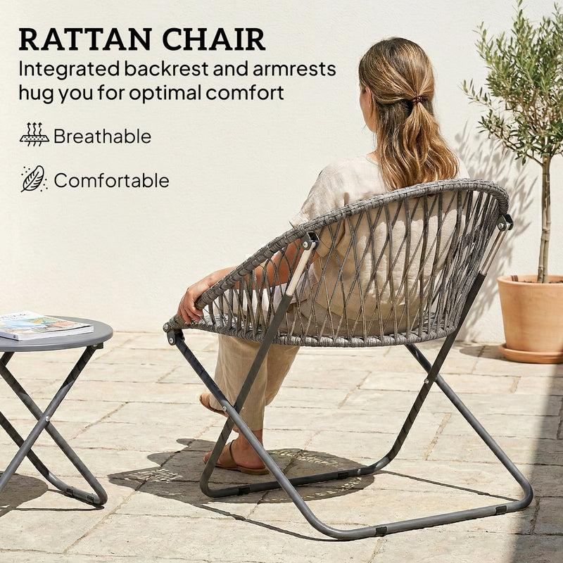 Folding Garden Bistro Set for 2 with Table and Chairs Ready Assembled Grey Rattan