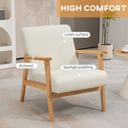 Fabric Armchair with Padded Cushion and Wooden Frame for Living Room Comfort Cream White