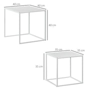 White Modern Nesting Coffee Tables Set of 2 with Steel Frame for Living Room