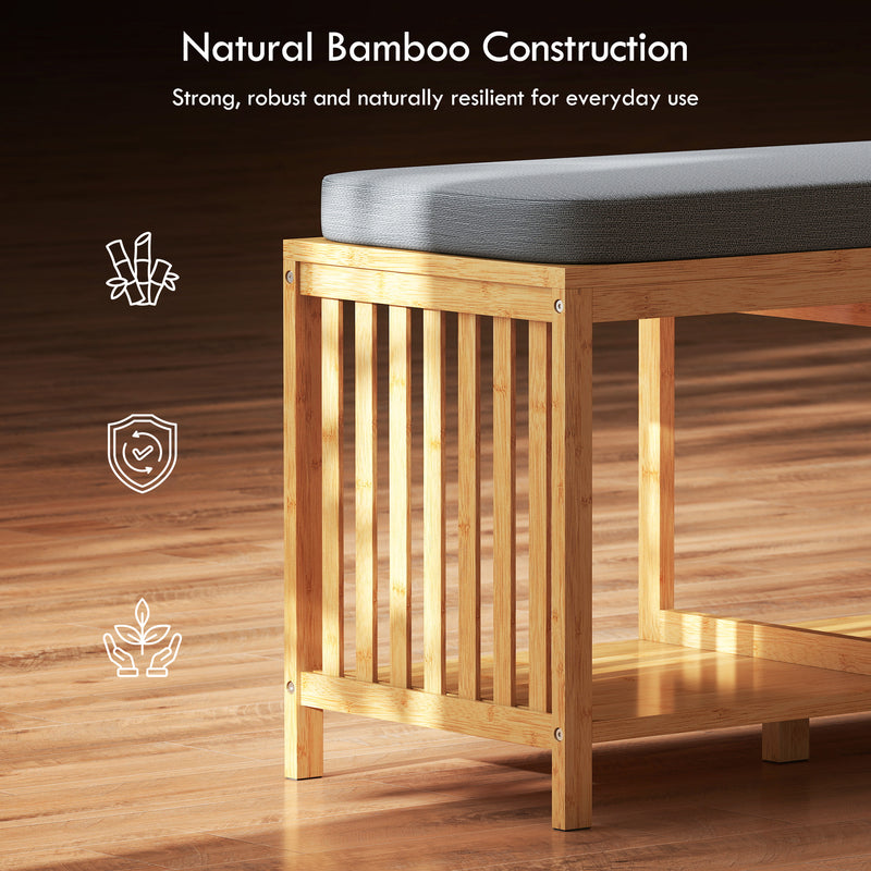 Shoe Storage Bench with Padded Seat for Hallway Organisation Natural Wood Finish AOSOM