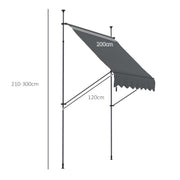 Grey Manual Retractable Awning 2 x 1.2 Metres Sun Shade for Patio or Balcony Use
