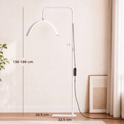 White half moon floor lamp dimensions diagram showing 136-186 cm height and base size