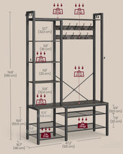 Dimensions diagram showing the hall tree measures 40 x 120 x 190 cm with shelf spacing and weight limits