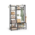Hall tree with storage bench and coat hooks, front view
