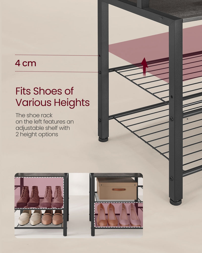 Hall tree dimensions diagram, 72 x 33.7 x 183 cm