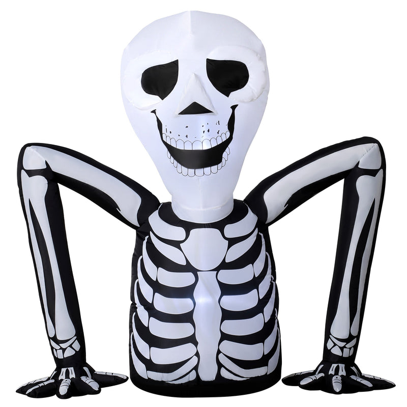 Outsunny inflatable ground crawling skeleton with glowing skull, studio shot