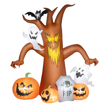 Outsunny inflatable Halloween tree with a bat, ghosts and pumpkins on a white studio background