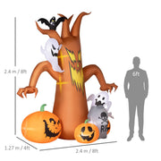 Dimensions diagram showing the Outsunny Halloween tree at 240 cm tall, 240 cm wide and 127 cm deep next to a 6ft human figure