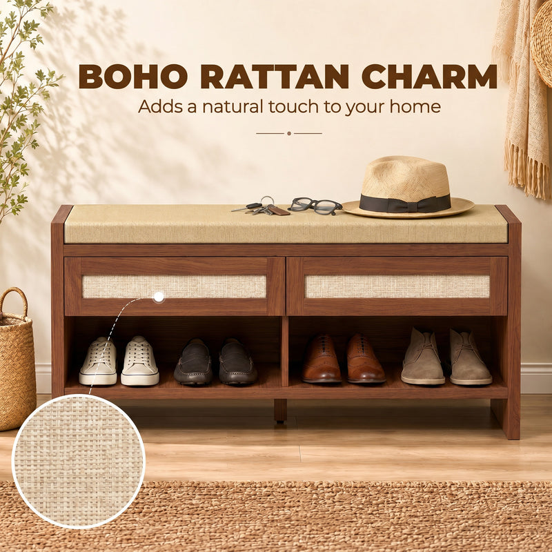 Cushioned seat cover in brown linen-style fabric