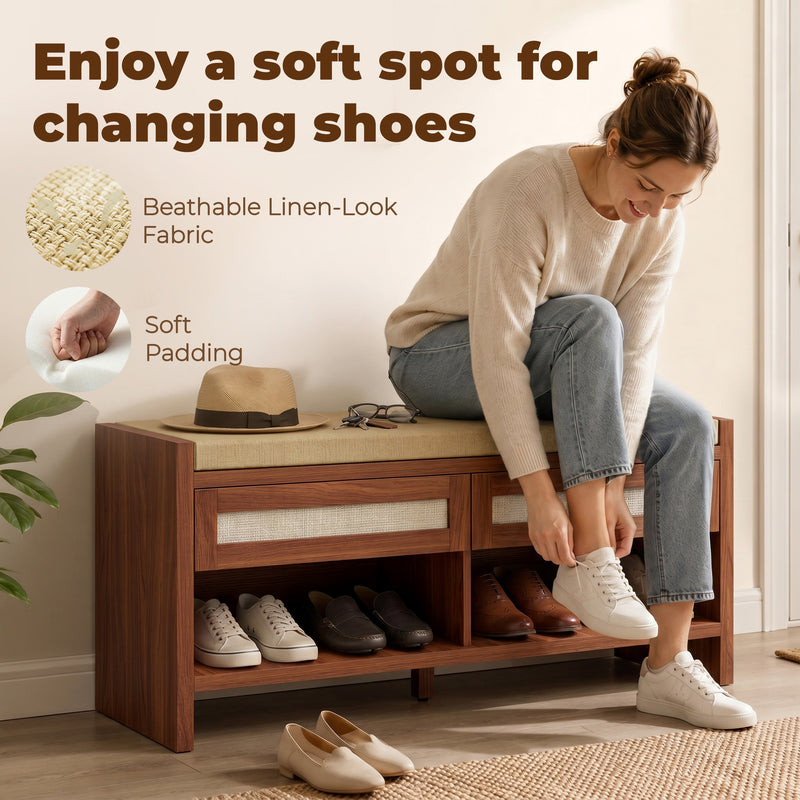 Side view of the shoe bench showing leg height