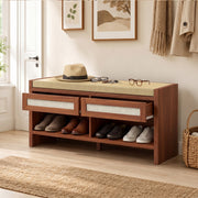 Bags and keys stored inside the bench drawers