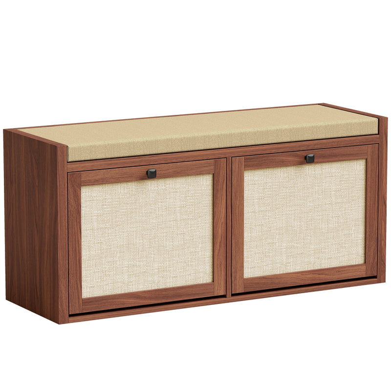 Hallway shoe storage bench with hidden rattan cabinets by Homcom