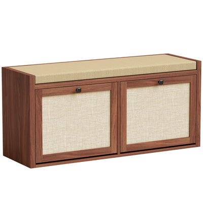 Hallway shoe storage bench with hidden rattan cabinets by Homcom
