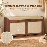 Close-up of the natural rattan cabinet doors