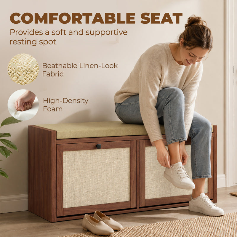 Side view of the shoe bench showing overall height