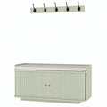 Light green HOMCOM coat rack and shoe storage bench, studio shot of the two-piece hallway set