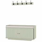 Light green HOMCOM coat rack and shoe storage bench, studio shot of the two-piece hallway set