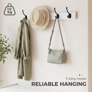 White coat rack close-up showing 5 alloy hooks with a 10kg weight capacity