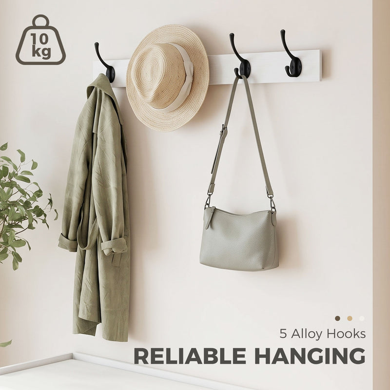 White coat rack close-up showing 5 alloy hooks with a 10kg weight capacity