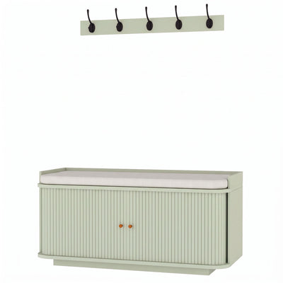 Light green HOMCOM coat rack and shoe storage bench, studio shot of the two-piece hallway set