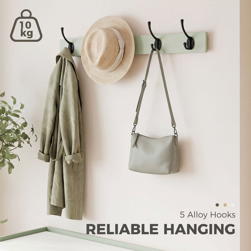 Light green coat rack close-up showing 5 alloy hooks with a 10kg weight capacity